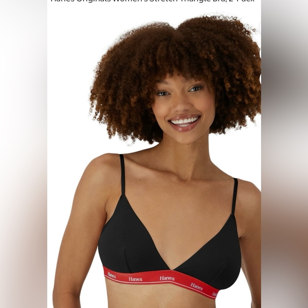 Hanes Originals Cotton Stretch Triangle Bralette 2-Pack Black Red Size Small NWT